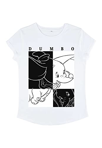 Disney Classics Women's Dumbo Contrast Organic Rolled Sleeve t-shirt damski, biały, M, biały, M