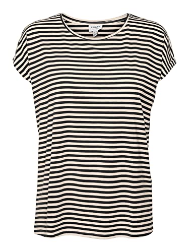 VERO MODA Koszulka damska VMAVA Plain SS top Stripe GA JRS NOOS, czarna/paski: Pristine, XL, Black/Stripes:pristine, XL