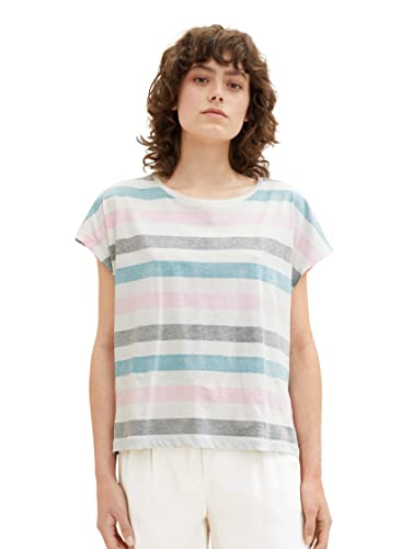 TOM TAILOR Damska koszulka z nadrukiem, 31980-petrol Multicolor Stripe, L