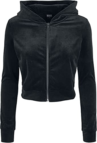Urban Classics Damska bluza z kapturem z krótkimi rękawami i zamkiem, czarny, XL