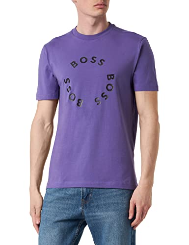 BOSS T-shirt męski Tee 4 z bawełny stretch z okrągłymi nadrukami logo, Dark Purple502, M
