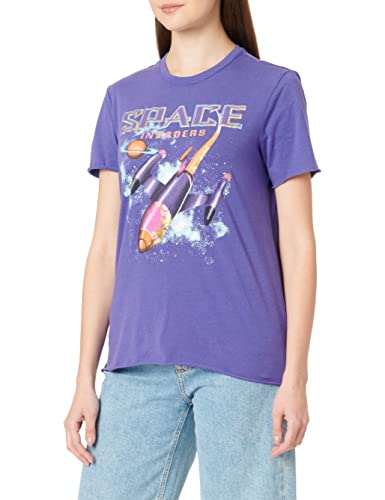 ONLY Women's ONLLUCY REG S/S Universe TOP Box JRS T-Shirt, Deep Blue/Print:Space, L