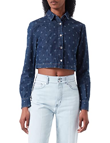 Love Moschino Damska koszulka z długim rękawem z marszczonym rękawem, ciemnoniebieska, rozmiar 42, niebieski (Dark Blue Denim), 42