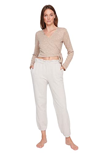 Trendyol Damskie spodnie dresowe z normalnym stanem Skinny Fit, BEŻOWY, L