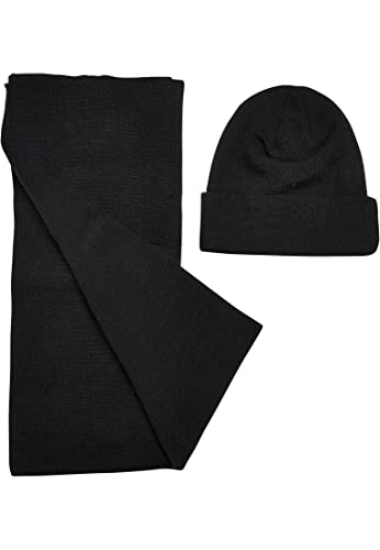 Urban Classics Unisex Recycled Basic and Scarf Set czapka beanie Hat, czarna, jeden rozmiar, czarny, jeden rozmiar