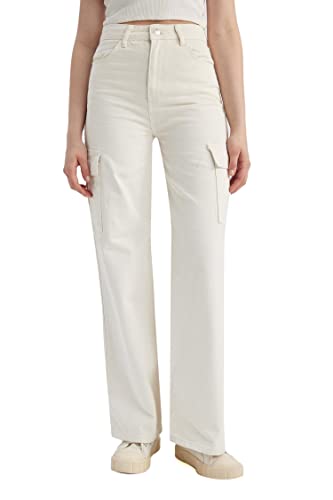 DeFacto Damskie spodnie do biegania z dzianiny na co dzień – standardowy krój, spodnie do joggingu, damskie spodnie do joggingu, dres do joggingu, écru, 38