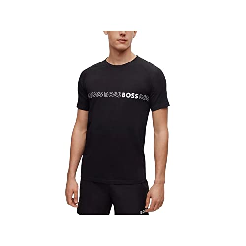 BOSS Męski T-shirt RN Slim Fit Slim-Fit z ochroną UV LSF 50+, czarny (Black1), XXL