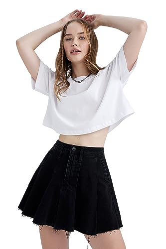 DeFacto Damska koszulka oversize Crop Tops – klasyczna koszulka basic dla kobiet – wygodna koszulka oversize dla kobiet, biały, XL