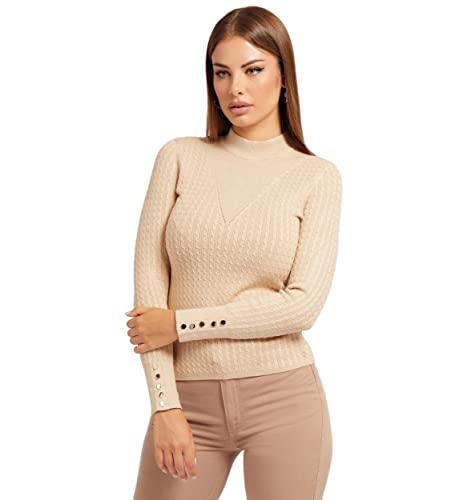 Guess Damska bluza Ls Bettie Cable Mock, Foamy Taupe, L