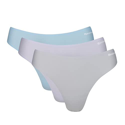 Reebok Damskie stringi w kolorze szarym/fioletowym/niebieskim, polimidowym, odprowadzającym wilgoć, odzież sportowa, Szary/fioletowy/niebieski, M