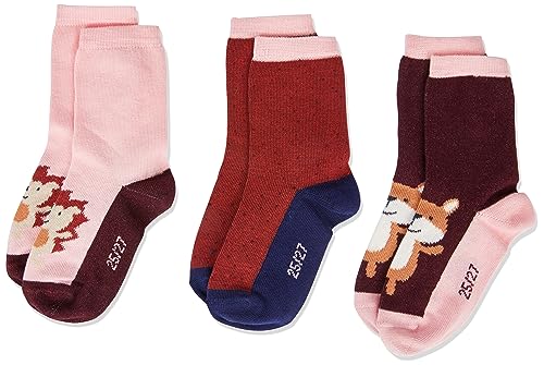 Sigikid Dziewczęce mini zestaw 3 szt. Autumn Forest klasyczne skarpety, czerwone/różowe, 31/33, czerńony/różowy