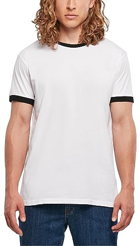 Build Your Brand Męski T-shirt Ringer Tee White/Black M, biały/czarny, M
