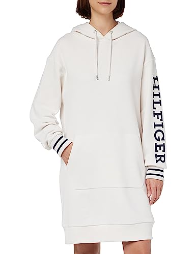 Tommy Hilfiger Damska bluza z kapturem Regular Monotype SLV Short DRS, Postarzana biel, XXL