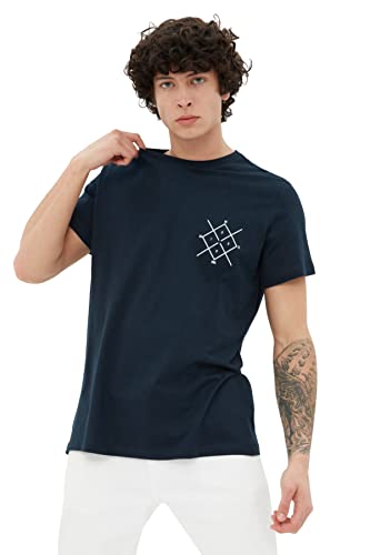 Trendyol Men's Navy Blue męska koszula z okrągłym rękawem, z nadrukiem, bardzo duża