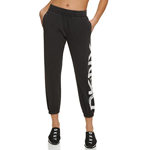 DKNY Damskie spodnie dresowe z logo Jogger, Czarny, 42 PL