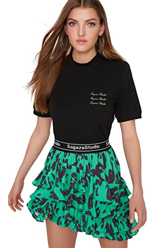 Trendyol Damska koszulka z dzianiny Regular Basic Mandarin Collar, Czarny, 34
