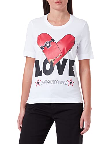 Love Moschino Damska koszulka z krótkim rękawem o regularnym kroju z nadrukiem serca, optical white, 44