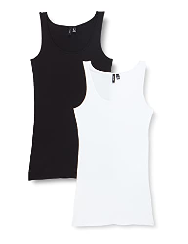VERO MODA Damski tank top VMMAXI My Soft Long Tank Top 2-pak, Czarny/opakowanie: jasna biel, L