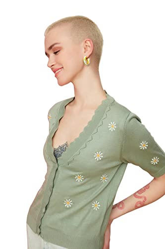 Trendyol Women's Minze haftowana potrójna kurtka z dzianiny kardigan, sweter, miętowy, średni