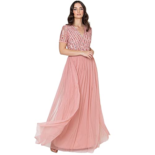 Maya Deluxe Maxi Dress For Women Ladies Braidesmaid V-Neck Plus Size Ball Gown Short Sleeves Long Elegant Empire Waist Sukienka dla druhny dla kobiet, Blossom, 8