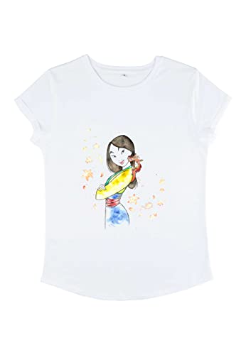 Disney Women's Mulan and Mushu Organic Rolled Sleeve t-shirt damski, biały, XL, biały, XL