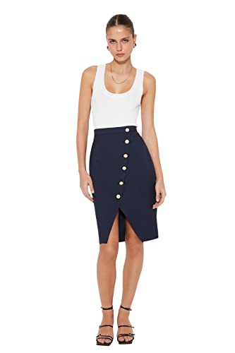 Trendyol FeMan Spódnica ołówkowa o regularnym kroju tkana spódnica, granatowa, 36, granatowy, 34