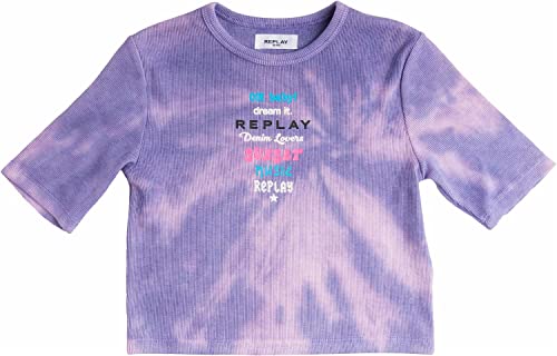 Replay T-shirt dziewczęcy, 010 krawat i barwnik różowy - fioletowy, 14 Lata