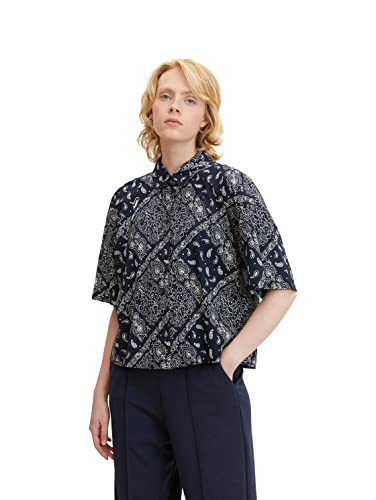 TOM TAILOR Denim Damski Bluzka z wzorem Paisley 1032782, 30203 - Blue White Bandana Print, M