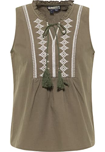 DreiMaster Vintage Damski 37323927 haftowany top bluzkowy, oliwkowa zieleń, S
