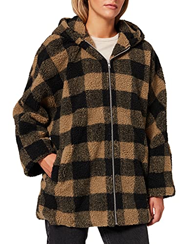 Urban Classics Damska kurtka zimowa oversized Check Sherpa kurtka z kapturem, wzór drwala w kratkę, rozmiar XS do 5XL, szary/czarny, M