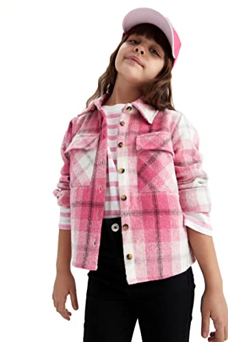 DeFacto Bluzka koszulowa z długim rękawem dla dziewcząt koszula z guzikami do odzieży rekreacyjnej (LT.PINK, 7/8 Y), różowy, 7-8 Lata