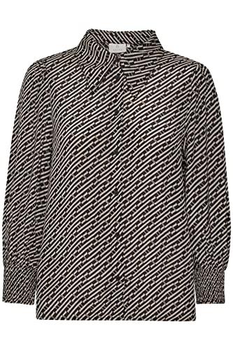 Damska koszula KAFFE Bluzka 3/4 Sleeve Printed Elegant, Nadruk na czarno/Piasek, 36