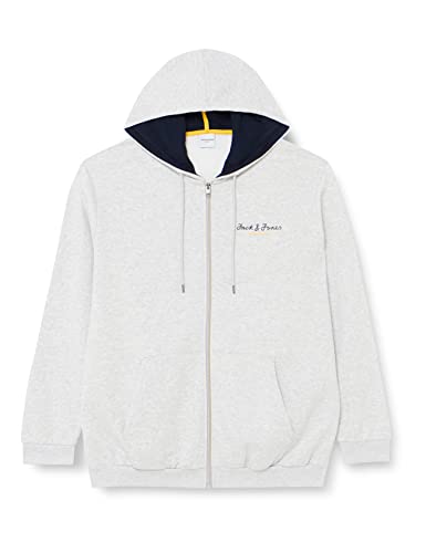 JACK&JONES PLUS Męska kurtka z kapturem JCOBERG Sweat Zip Hood PLS, Light Grey Melange/Szczegóły: Turk Melange, 3XL