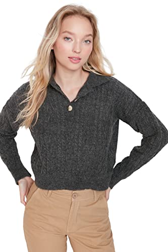 Trendyol Damski sweter z dzianiny z golfem o regularnym kroju, Antracyt, S