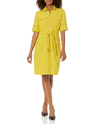 Sharagano Damska sukienka z krótkim rękawem z kieszeniami z przodu, luźna sukienka, liść laurowy, 40