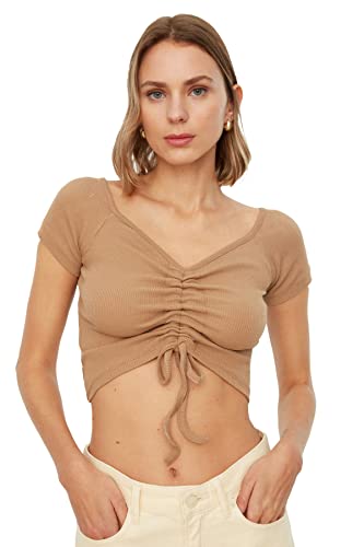 TRENDYOL Bluzka damska z dzianiny, Mink, S