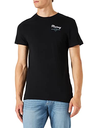 MUSTANG Męski T-shirt Aron C Embro, Black 4142, S