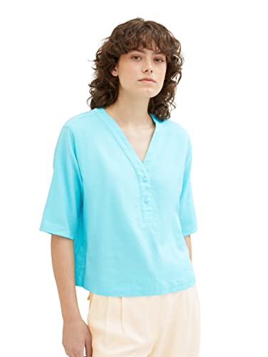 TOM TAILOR Damska bluzka lniana tunica, 26007 - Teal Radiance, 40