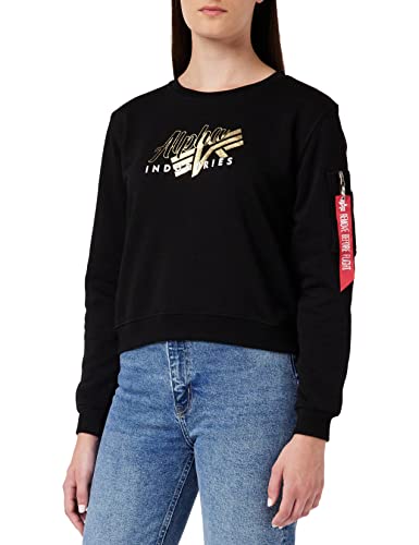 ALPHA INDUSTRIES Damska bluza z kapturem ze złotym logo, czarna, M