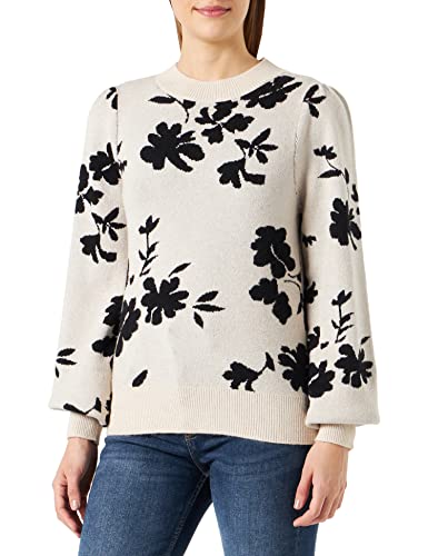 Vila Damski sweter z dzianiny Viril L/S Jacquard Flower Knit Top-Noos, Super Light Natural Melan/wzór: kwiatowy żakard, M