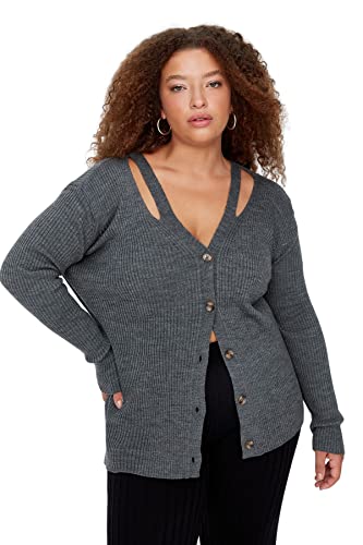 Trendyol Kardigan plus size - niebieski - regularny, Antracyt, 3XL