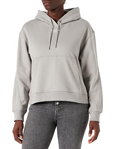 Calvin Klein Jeans Damska bluza z kapturem z dzianiny z logo, Mercury Grey, XXS