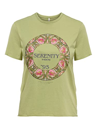 ONLY Women's ONLLUCY REG S/S Flower TOP Box JRS T-Shirt, Sage/Print:Serenity, XS