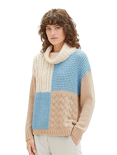 TOM TAILOR Sweter damski, 35138 – wzór Blue Beige Patched, XS