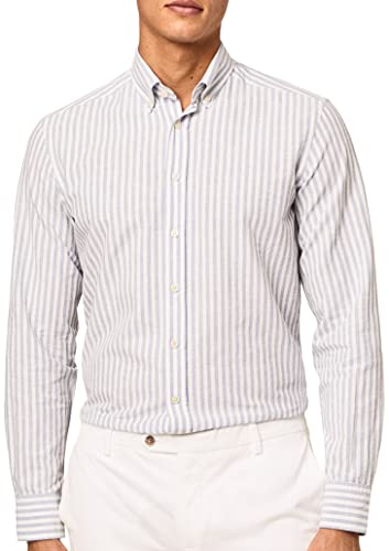 Hackett London Męska koszula w paski melanżowe, Biały/niebieski, XS