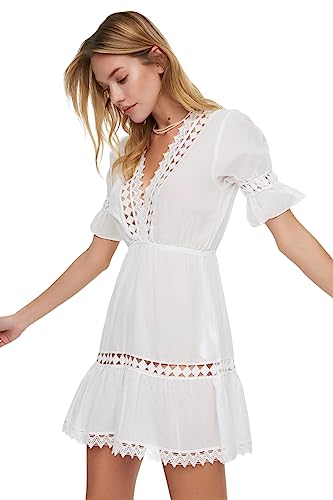 Trendyol Women's sukienka plażowa w paski, biała, 36