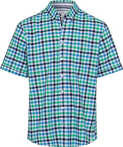BRAX Męska koszula w stylu Dan C Cotton Linen Slub w kratkę z krótkim rękawem, koniczyna, XS
