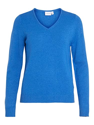 Vila Damski sweter Viril L/S z dekoltem w serek, lapis blue/szczegóły: ciemny melanż, XXL