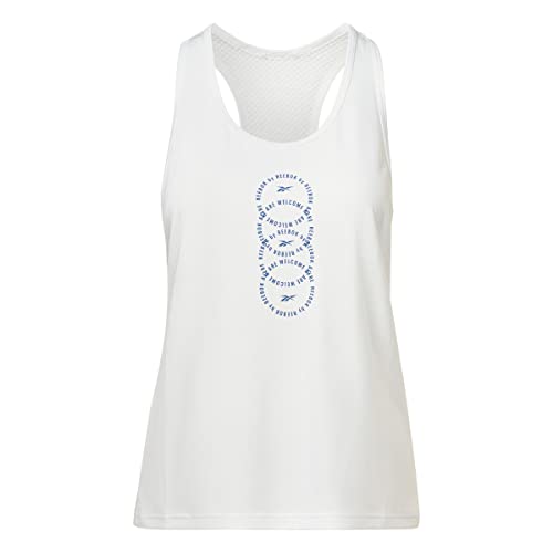Reebok Damska kamizelka z grafiką do biegania, niebieska, L, NIEBIESKI, XL