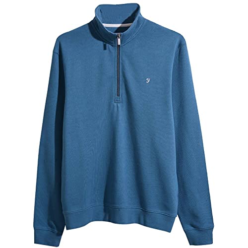 Farah - Sweter męski, Aintree bluza z zamkiem 1/4, długi rękaw, kołnierz z półokrągłym dekoltem, bawełna organiczna, nowoczesny krój, prawdziwa turkusowa, M, Prawdziwy morski, M